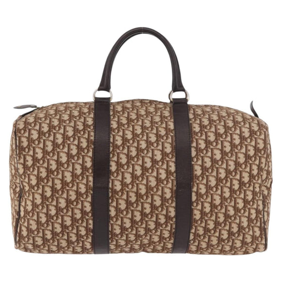 Christian Dior Trotter Canvas Boston Bag Brown Gold Auth 185175A