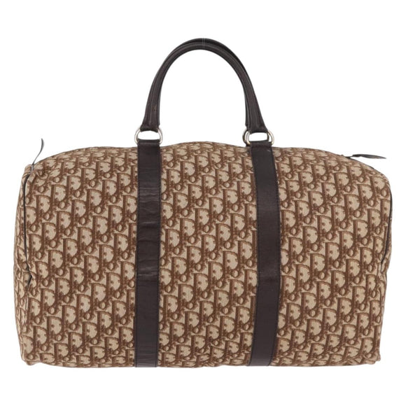 Christian Dior Trotter Canvas Boston Bag Brown Gold Auth 185175A