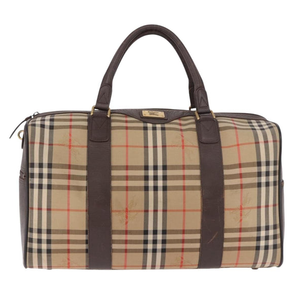 Burberrys Nova Check Boston Bag Canvas Beige Gold Auth 185176