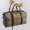 Burberrys Nova Check Boston Bag Canvas Beige Gold Auth 185176-23