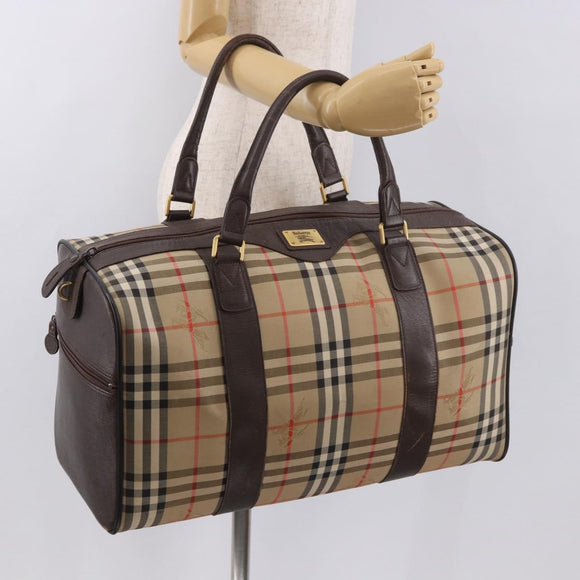 Burberrys Nova Check Boston Bag Canvas Beige Gold Auth 185176