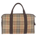 Burberrys Nova Check Boston Bag Canvas Beige Gold Auth 185176-2