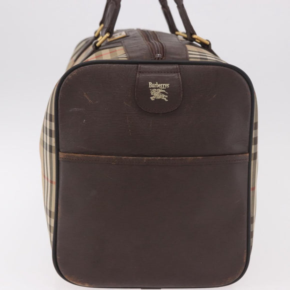 Burberrys Nova Check Boston Bag Canvas Beige Gold Auth 185176