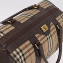 Burberrys Nova Check Boston Bag Canvas Beige Gold Auth 185176-6
