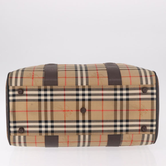 Burberrys Nova Check Boston Bag Canvas Beige Gold Auth 185176