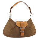 Christian Dior Shoulder Bag Suede Brown Silver Auth 185178V-1