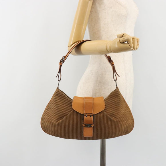 Christian Dior Shoulder Bag Suede Brown Silver Auth 185178V