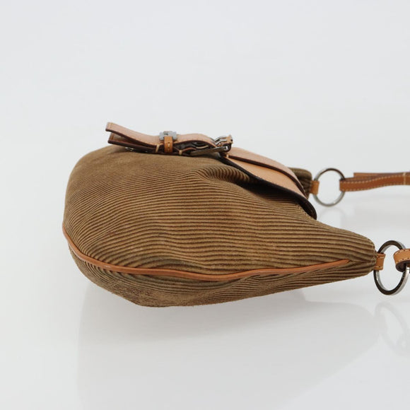 Christian Dior Shoulder Bag Suede Brown Silver Auth 185178V