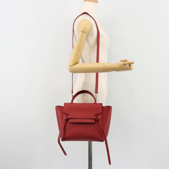 CELINE Belt Bag Micro Hand Bag Leather 2way Red Silver Auth 185181V