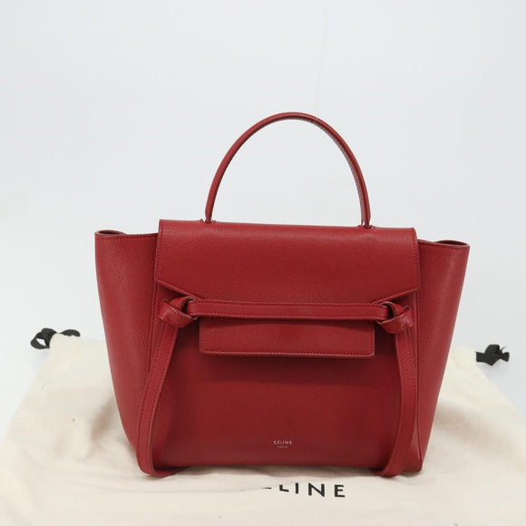 CELINE Belt Bag Micro Hand Bag Leather 2way Red Silver Auth 185181V