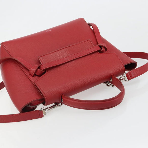 CELINE Belt Bag Micro Hand Bag Leather 2way Red Silver Auth 185181V