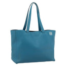 LOEWE Anagram East West Tote Bag Leather Turquoise Blue Silver Auth 185182V-1