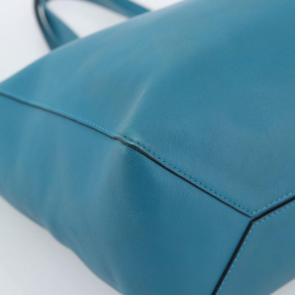LOEWE Anagram East West Tote Bag Leather Turquoise Blue Silver Auth 185182V