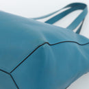 LOEWE Anagram East West Tote Bag Leather Turquoise Blue Silver Auth 185182V-15