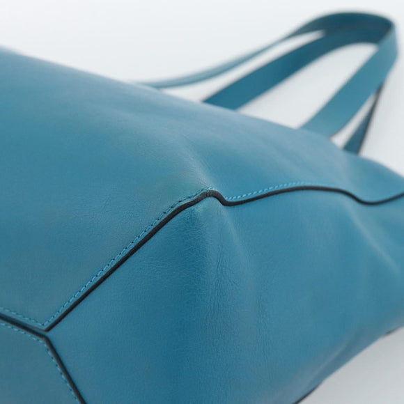 LOEWE Anagram East West Tote Bag Leather Turquoise Blue Silver Auth 185182V