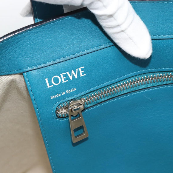 LOEWE Anagram East West Tote Bag Leather Turquoise Blue Silver Auth 185182V