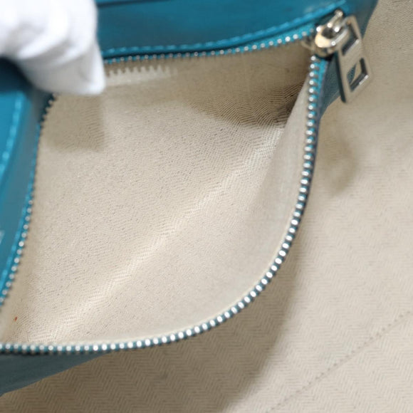 LOEWE Anagram East West Tote Bag Leather Turquoise Blue Silver Auth 185182V
