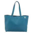 LOEWE Anagram East West Tote Bag Leather Turquoise Blue Silver Auth 185182V-13