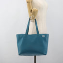 LOEWE Anagram East West Tote Bag Leather Turquoise Blue Silver Auth 185182V-22