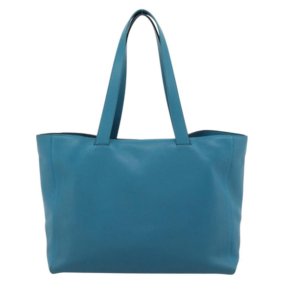 LOEWE Anagram East West Tote Bag Leather Turquoise Blue Silver Auth 185182V