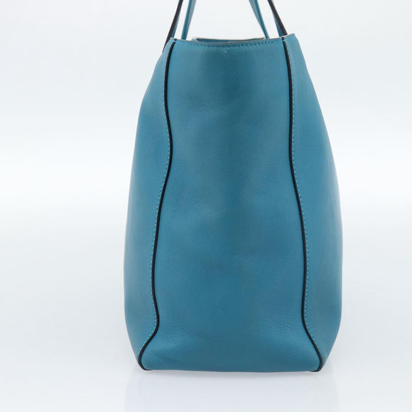 LOEWE Anagram East West Tote Bag Leather Turquoise Blue Silver Auth 185182V