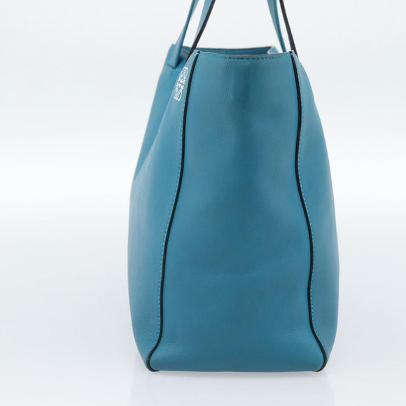 LOEWE Anagram East West Tote Bag Leather Turquoise Blue Silver Auth 185182V