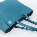 LOEWE Anagram East West Tote Bag Leather Turquoise Blue Silver Auth 185182V-6