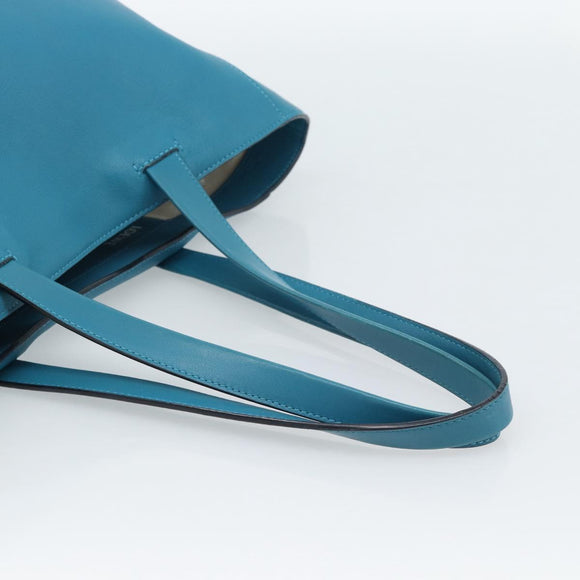 LOEWE Anagram East West Tote Bag Leather Turquoise Blue Silver Auth 185182V