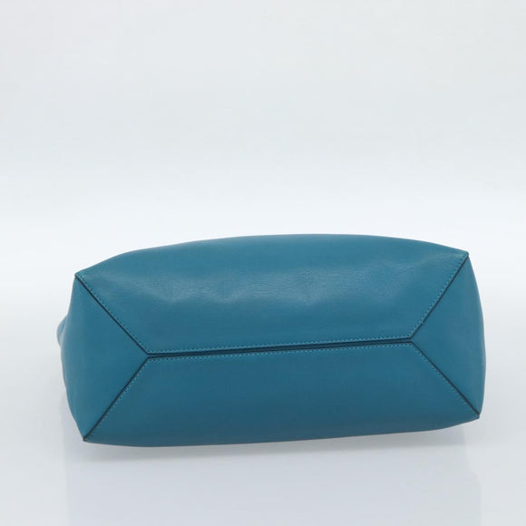 LOEWE Anagram East West Tote Bag Leather Turquoise Blue Silver Auth 185182V