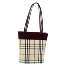 BURBERRY Nova Check Tote Bag Canvas Beige Silver Auth 185183A-1