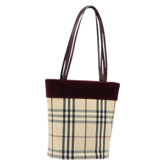 BURBERRY Nova Check Tote Bag Canvas Beige Silver Auth 185183A