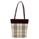 BURBERRY Nova Check Tote Bag Canvas Beige Silver Auth 185183A-2