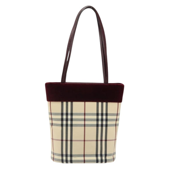 BURBERRY Nova Check Tote Bag Canvas Beige Silver Auth 185183A