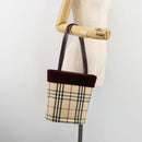 BURBERRY Nova Check Tote Bag Canvas Beige Silver Auth 185183A-20