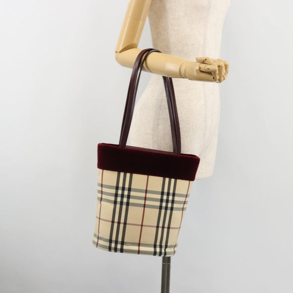 BURBERRY Nova Check Tote Bag Canvas Beige Silver Auth 185183A