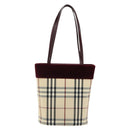 BURBERRY Nova Check Tote Bag Canvas Beige Silver Auth 185183A-3