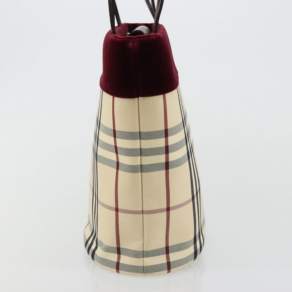 BURBERRY Nova Check Tote Bag Canvas Beige Silver Auth 185183A
