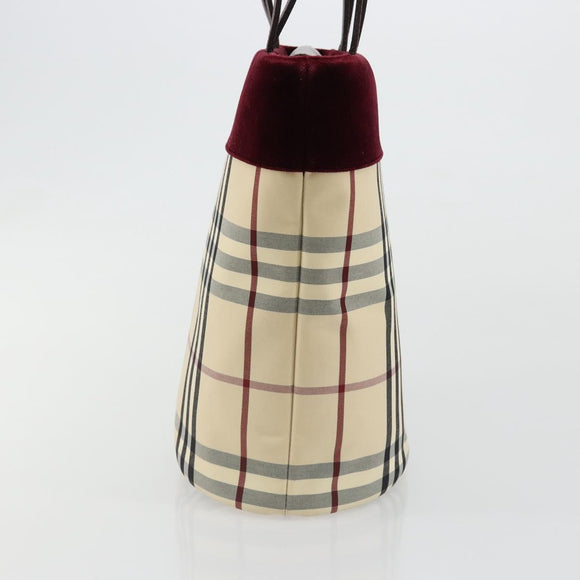 BURBERRY Nova Check Tote Bag Canvas Beige Silver Auth 185183A