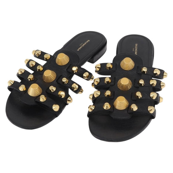 BALENCIAGA Sandals Leather Black Auth 185184A