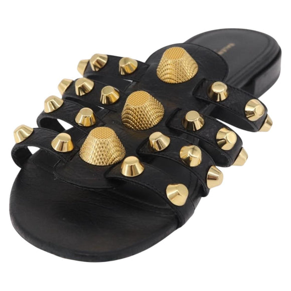BALENCIAGA Sandals Leather Black Auth 185184A