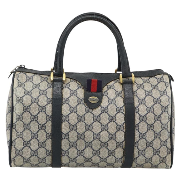 GUCCI GG Supreme Sherry Line Hand Bag PVC Navy Gold 39 02 007 Auth 185185