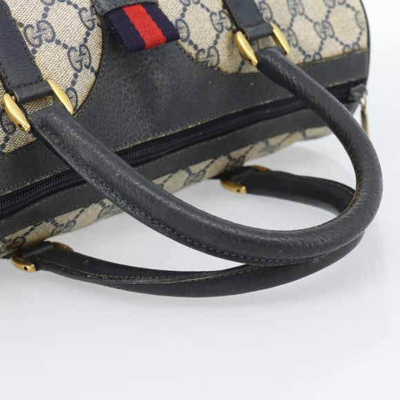 GUCCI GG Supreme Sherry Line Hand Bag PVC Navy Gold 39 02 007 Auth 185185
