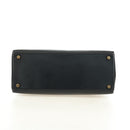 HERMES Kelly 28 Hand Bag Box Calfskin 2way Black Gold Auth 185189SM-5
