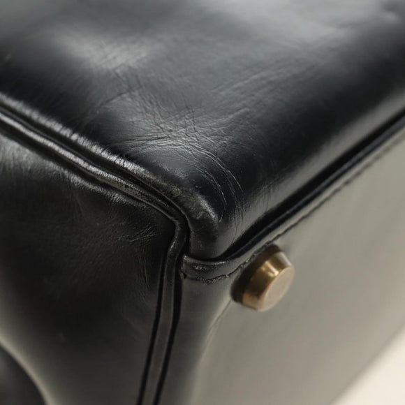 HERMES Kelly 28 Hand Bag Box Calfskin 2way Black Gold Auth 185189SM