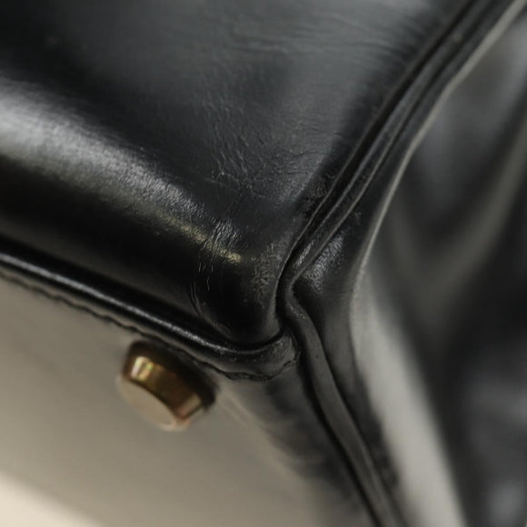 HERMES Kelly 28 Hand Bag Box Calfskin 2way Black Gold Auth 185189SM