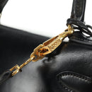 HERMES Kelly 28 Hand Bag Box Calfskin 2way Black Gold Auth 185189SM-20