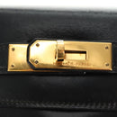 HERMES Kelly 28 Hand Bag Box Calfskin 2way Black Gold Auth 185189SM-22