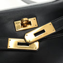 HERMES Kelly 28 Hand Bag Box Calfskin 2way Black Gold Auth 185189SM-23