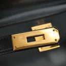 HERMES Kelly 28 Hand Bag Box Calfskin 2way Black Gold Auth 185189SM-25