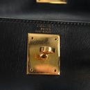 HERMES Kelly 28 Hand Bag Box Calfskin 2way Black Gold Auth 185189SM-26